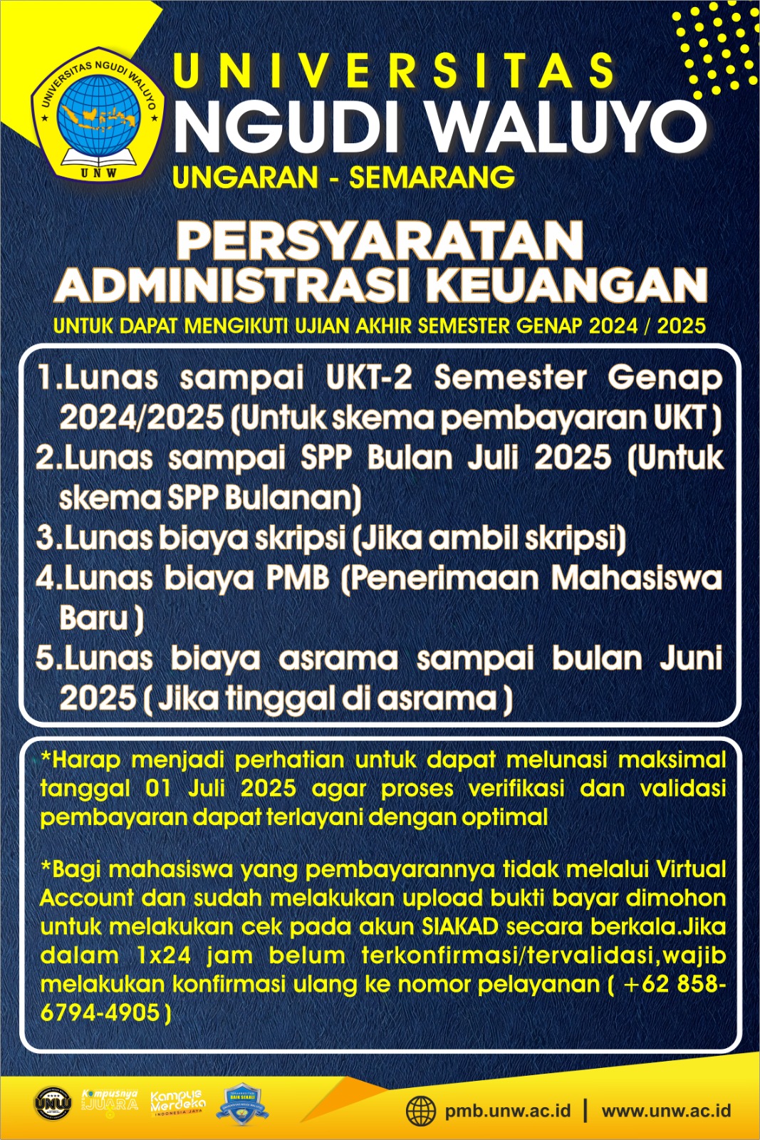 PERSYARATAN ADMINISTRASI KEUANGAN UJIAN AKHIR SEMESTER GENAP 2024/2025