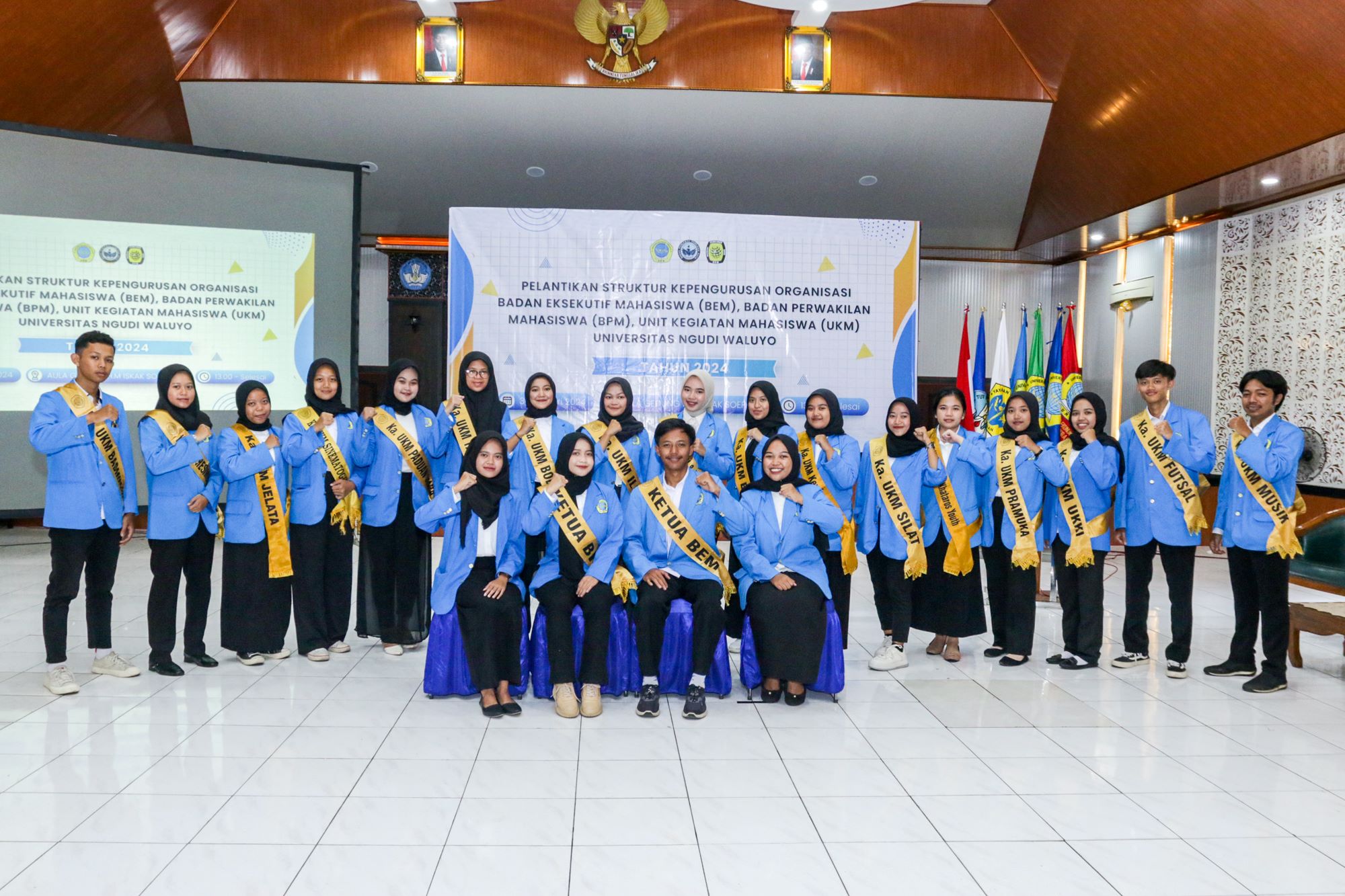 PELANTIKAN STRUKTUR KEPENGURUSAN BADAN EKSEKUTIF MAHASISWA, BADAN PERWAKILAN MAHASISWA DAN UNIT KEMAHASISWAAN UNW PERIODE 2024